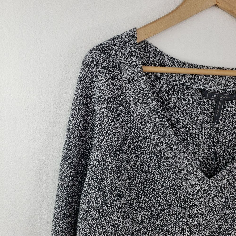 BCBGMaxAzria Sweater Woman Size L Black Combo Long Sleeve V Neck Pulover - Picture 7 of 11